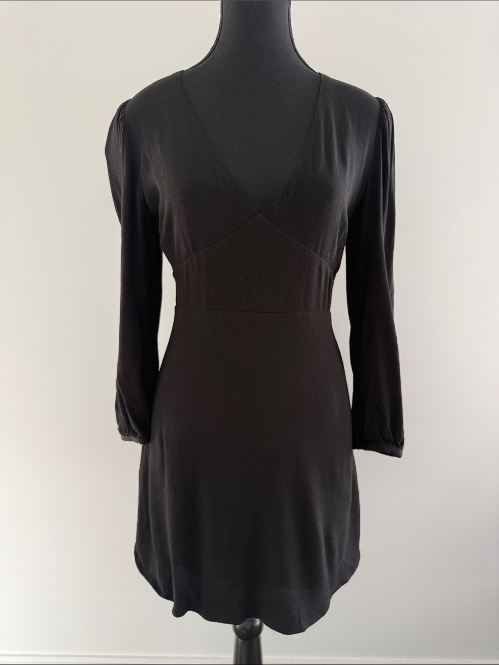 Sunday Best Black Long Sleeve V-Neck Mini Dress